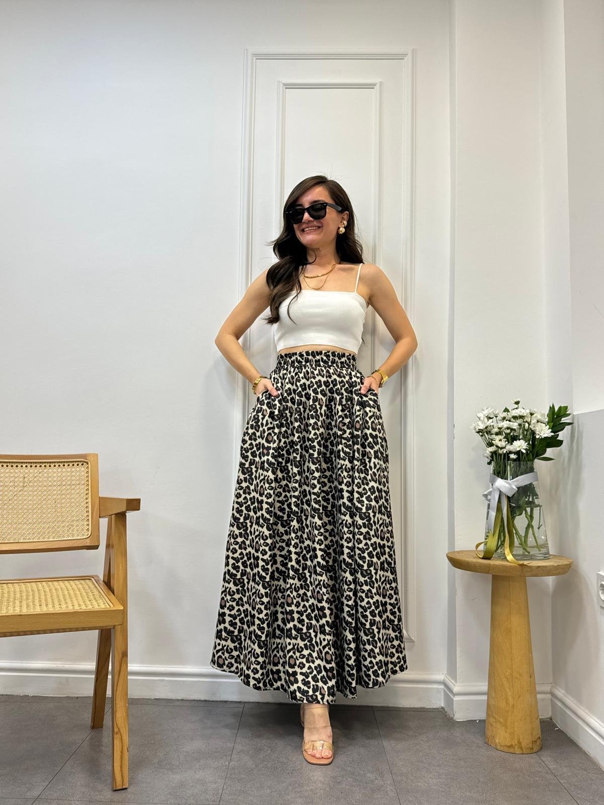 Siyah Maxi Boy Leopar Etek 22035