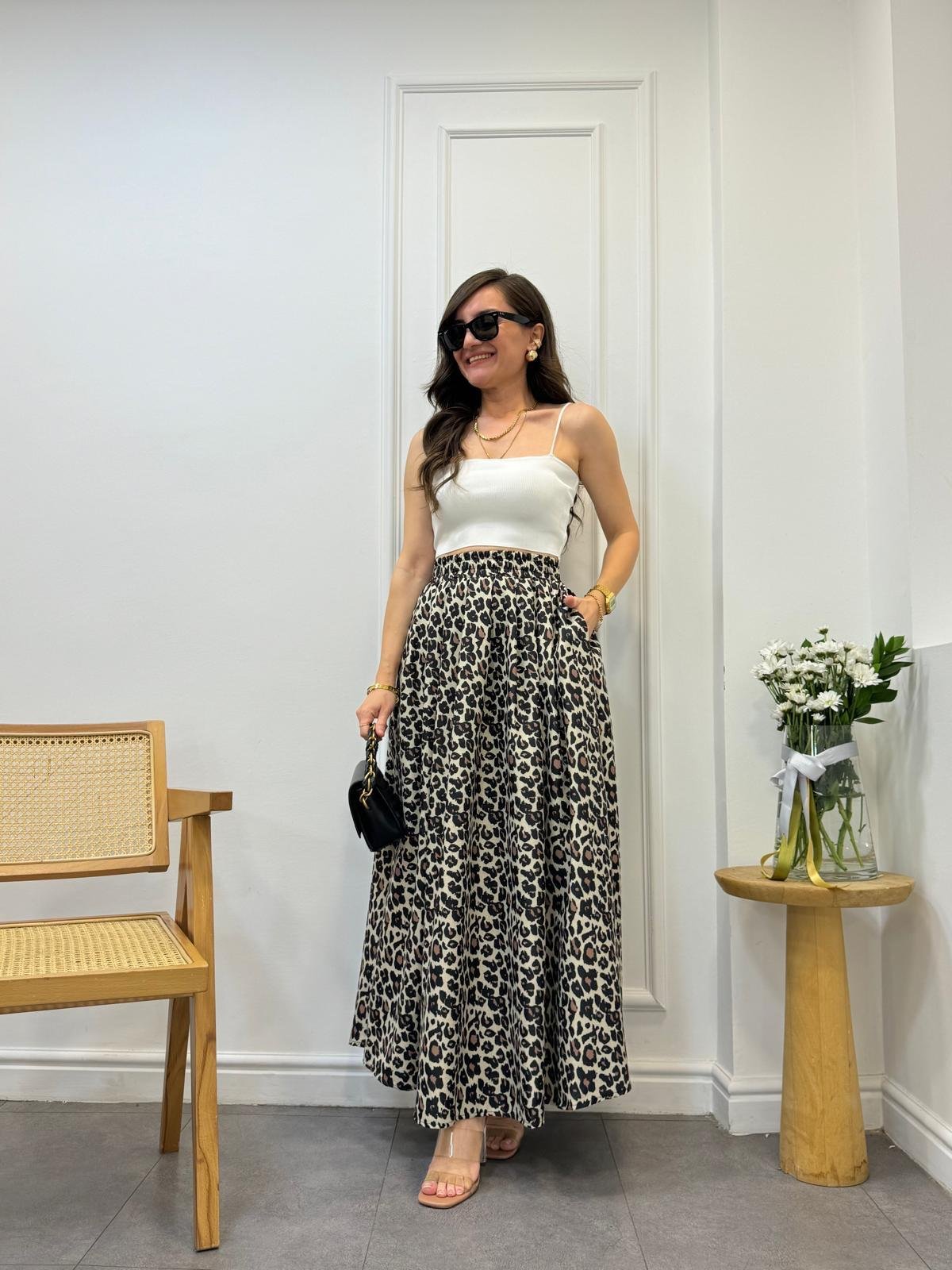 Siyah Maxi Boy Leopar Etek 22035
