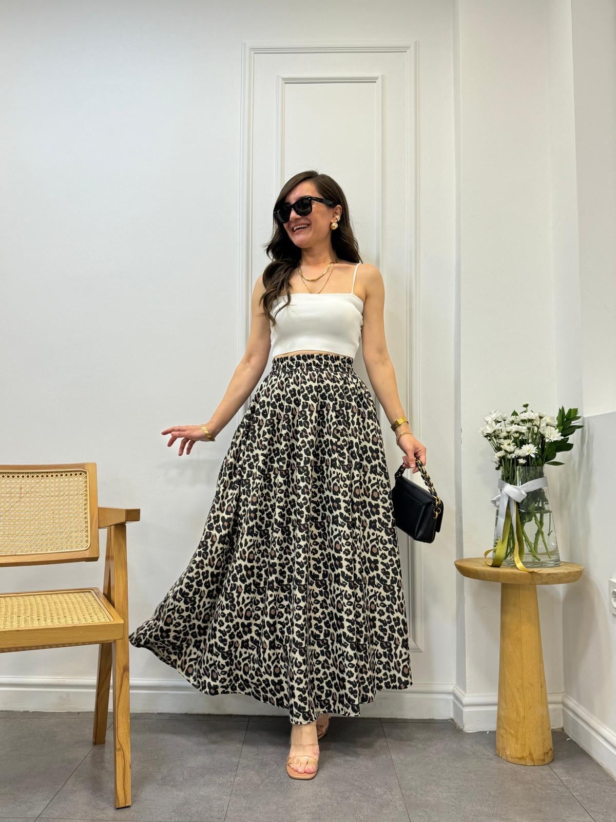 Siyah Maxi Boy Leopar Etek 22035