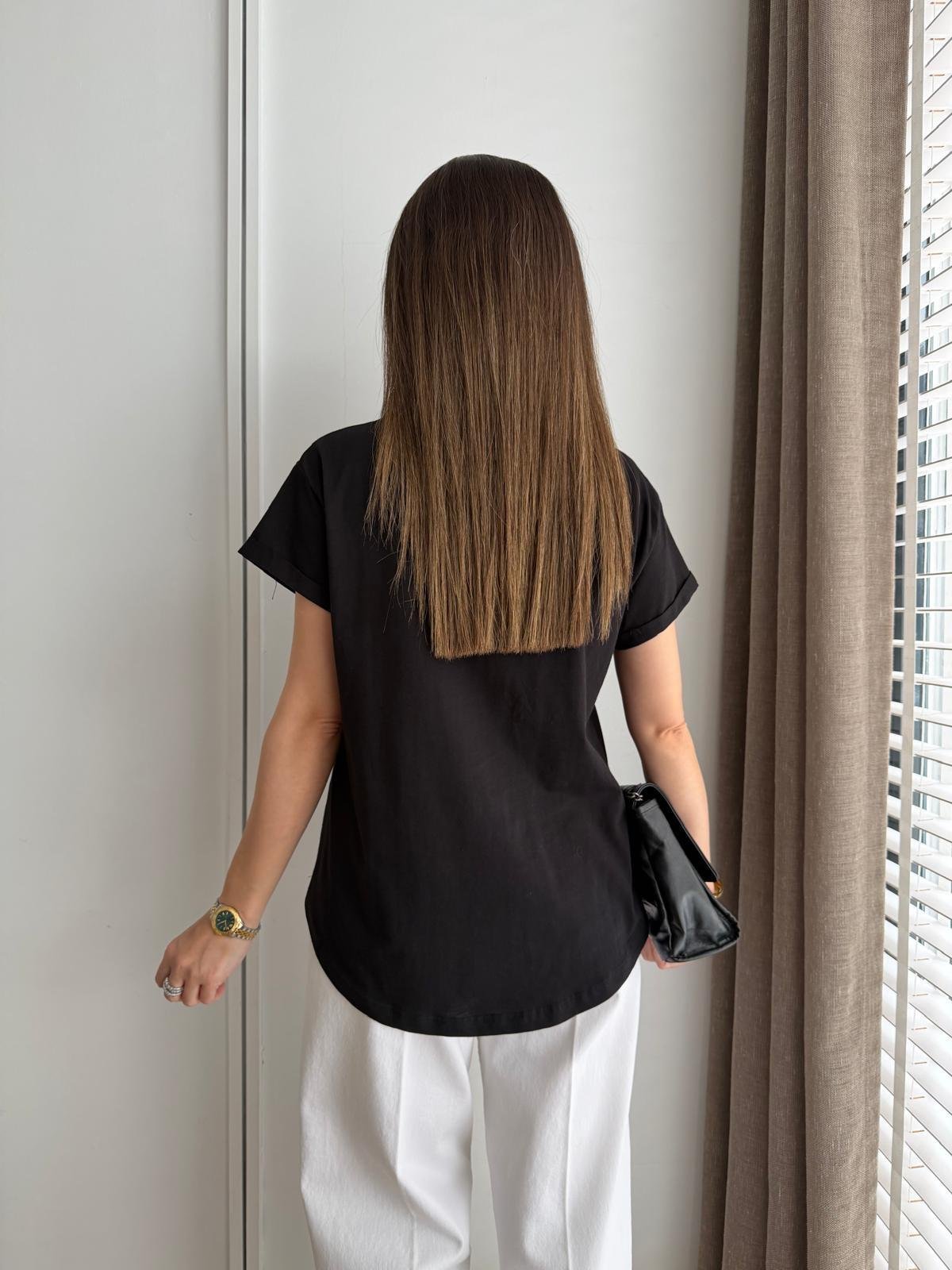 Siyah Mumlanmış Baskı Detaylı Tshirt 21229