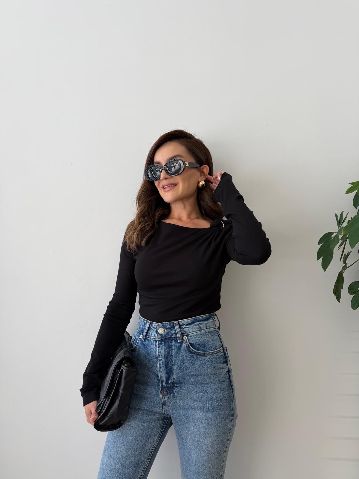 Siyah Omuz Detaylı Bluz 17299