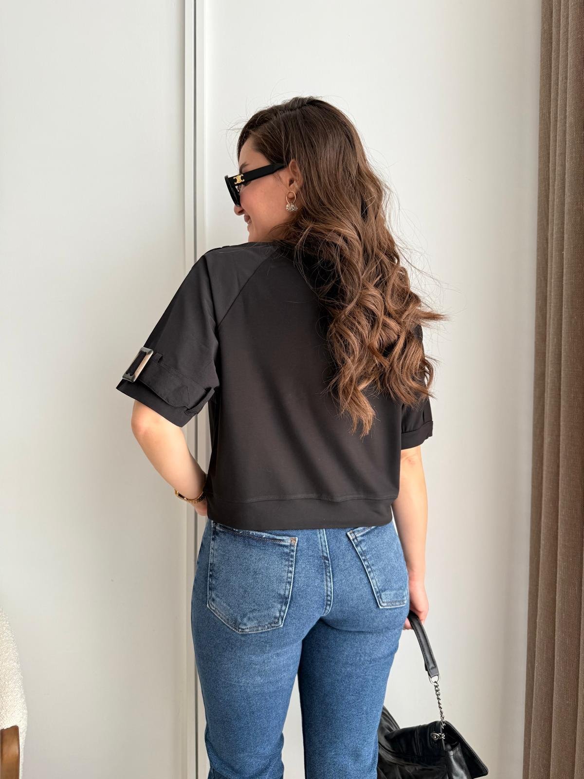 Siyah Omuz Detaylı Tshirt 28503