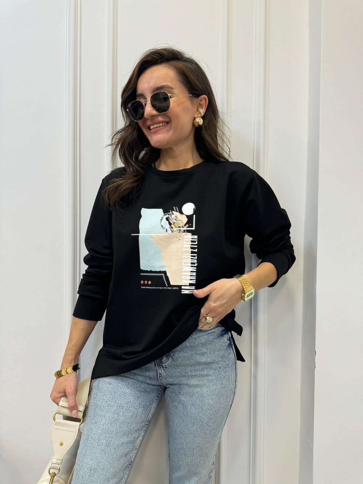 Siyah Ön Baskılı Sweatshırt 28980