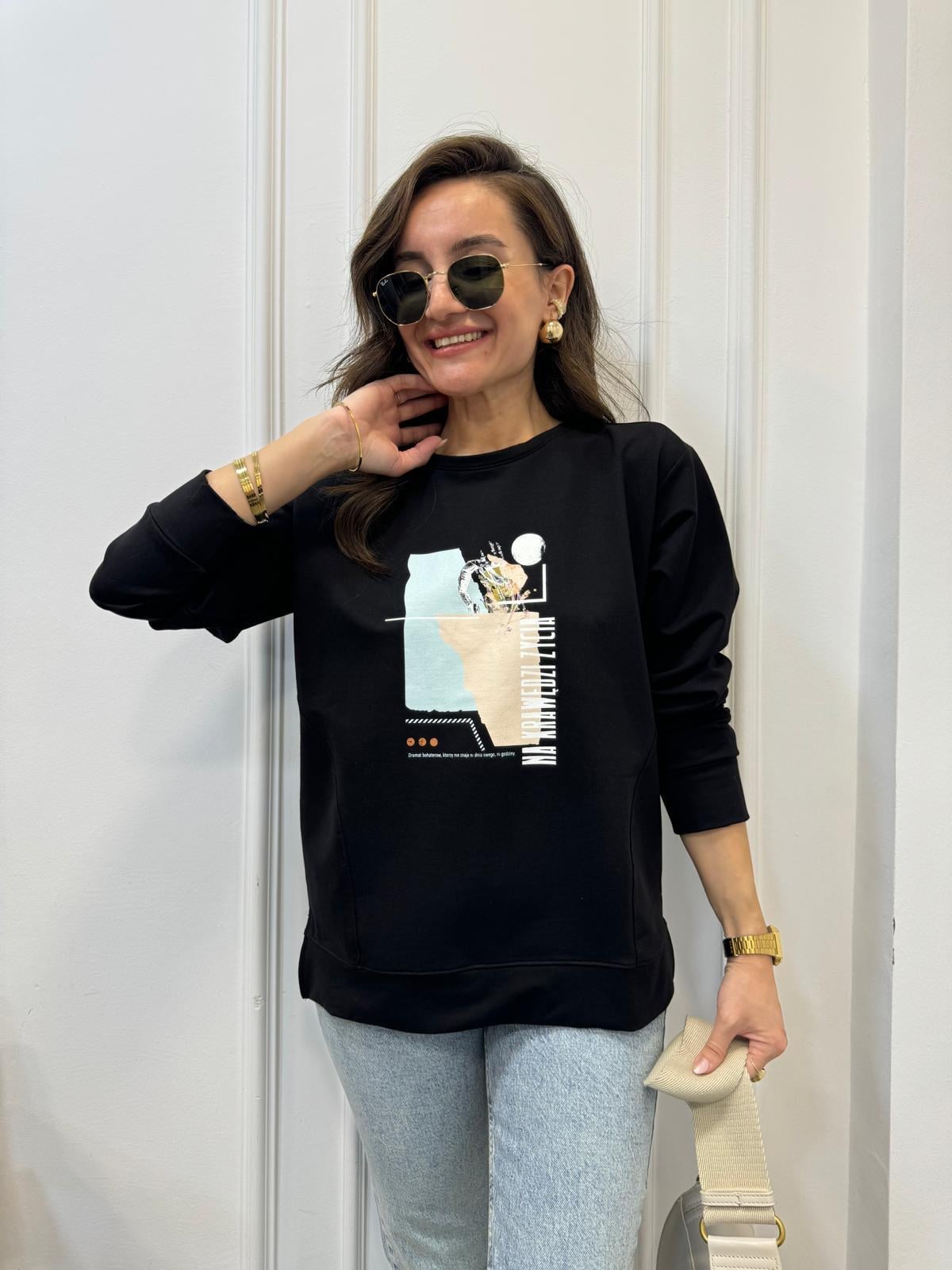 Siyah Ön Baskılı Sweatshırt 28980