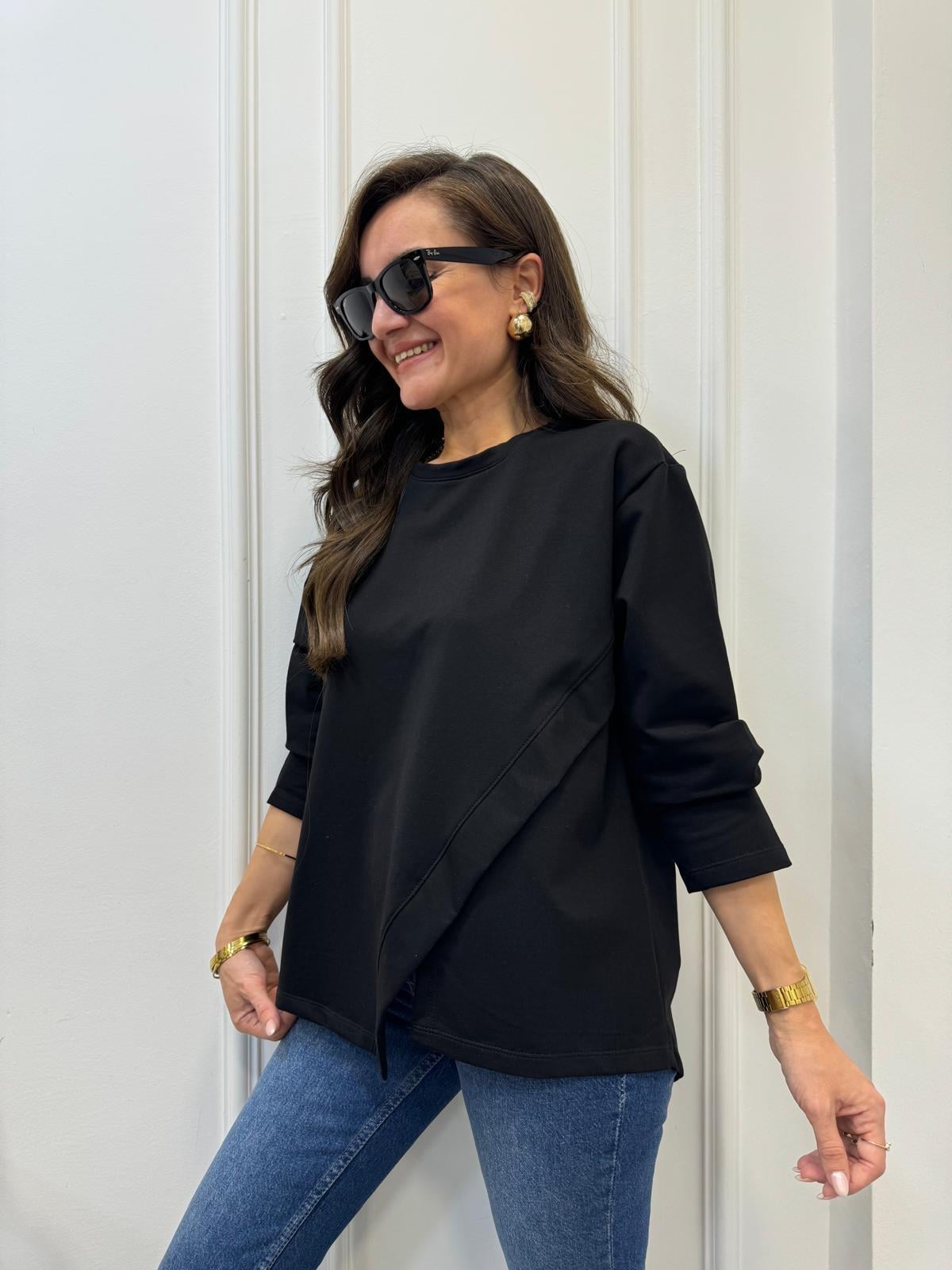 Siyah Ön Detaylı Sweatshırt 29076