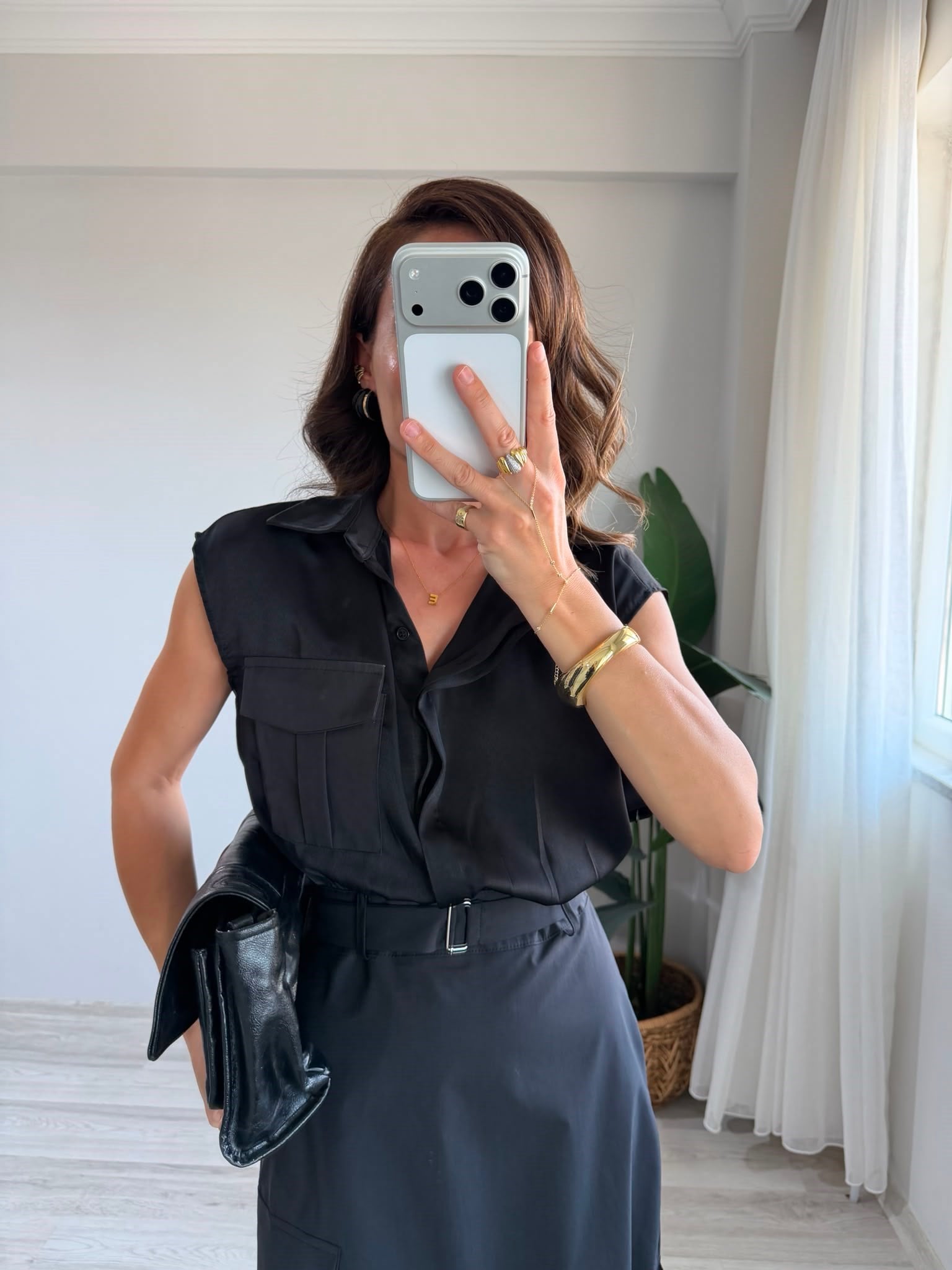 Siyah Orjinal Model Şifon Detaylı Kemerli Tasarım Elbise 37617