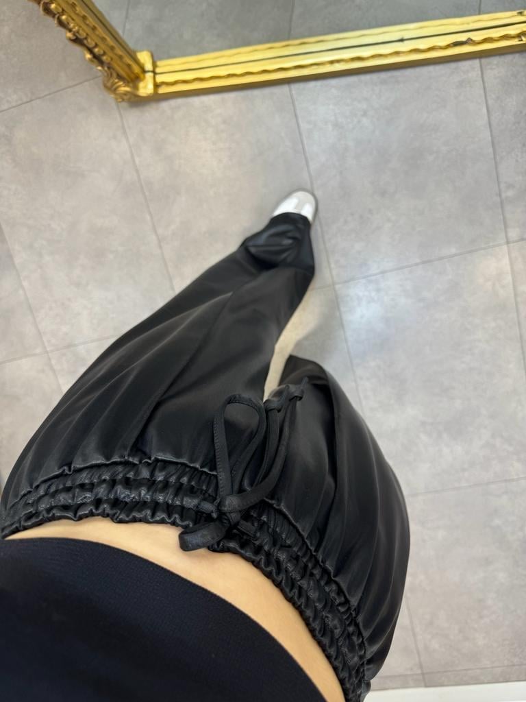 Siyah Örme Deri Palazzo Pantolon 50907