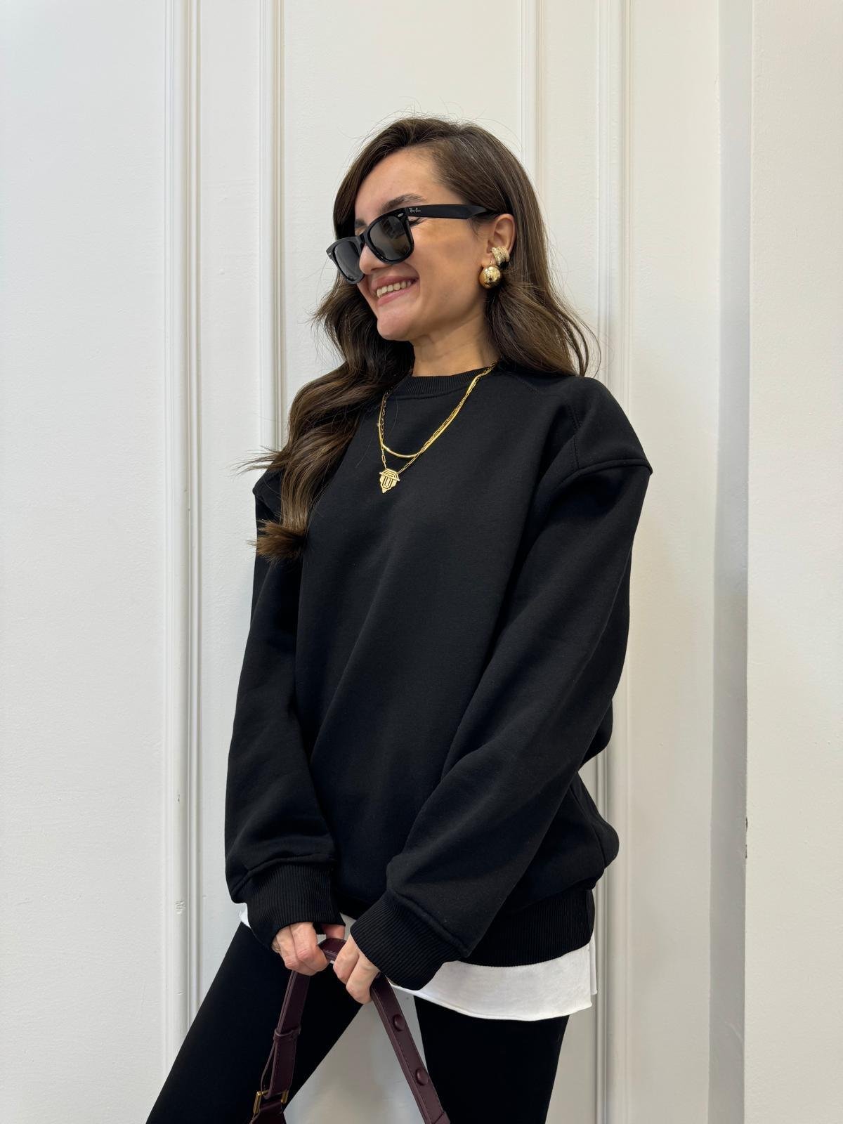 Siyah Oversize Bisiklet Yaka Sweatshırt 7912