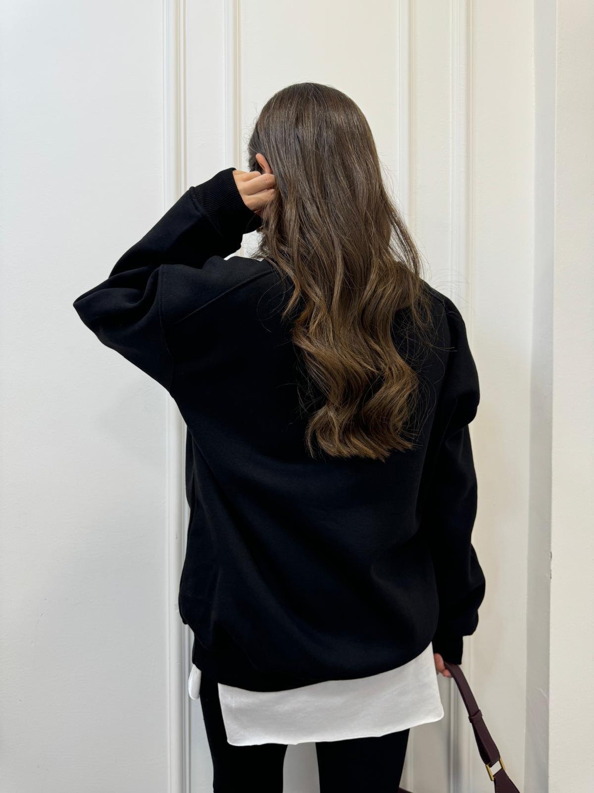 Siyah Oversize Bisiklet Yaka Sweatshırt 7912