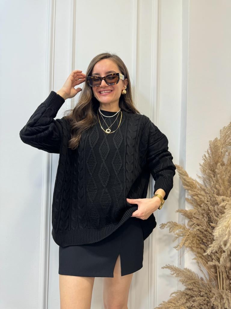 Siyah Oversize Örme Kazak 3762