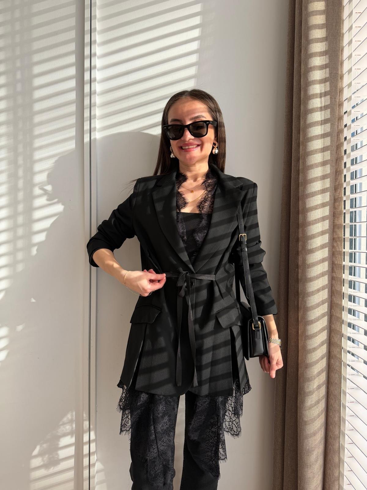 Siyah Premium Dantel Detaylı Blazer Ceket 2781