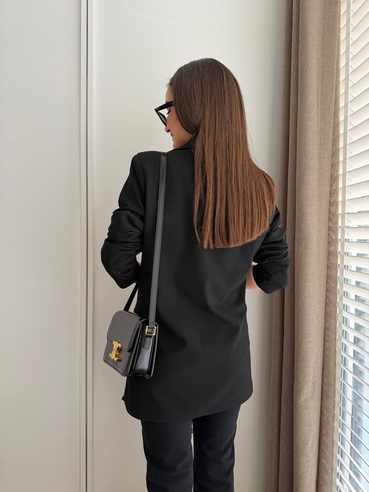 Siyah Premium Dantel Detaylı Blazer Ceket 2781