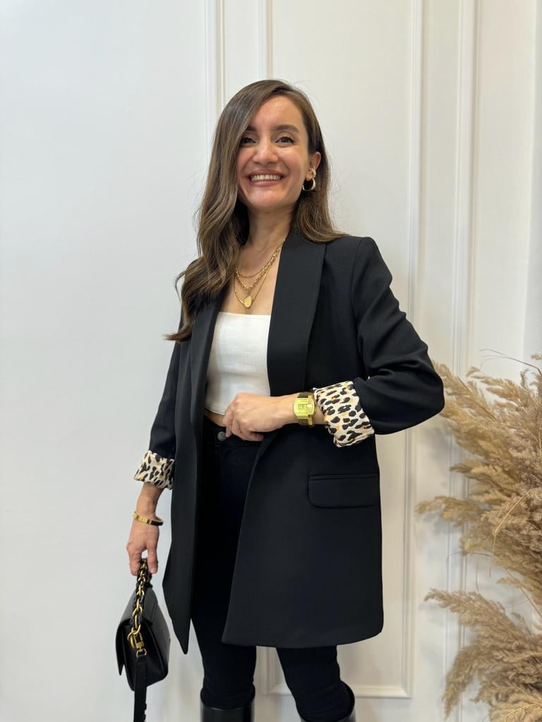 Siyah Premium Kalite Leopar Astarlı Blazer Ceket 9227