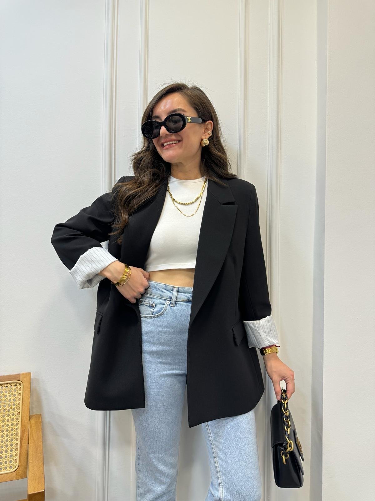 Siyah Premium Kalite Marin Astarlı Blazer Ceket 9134