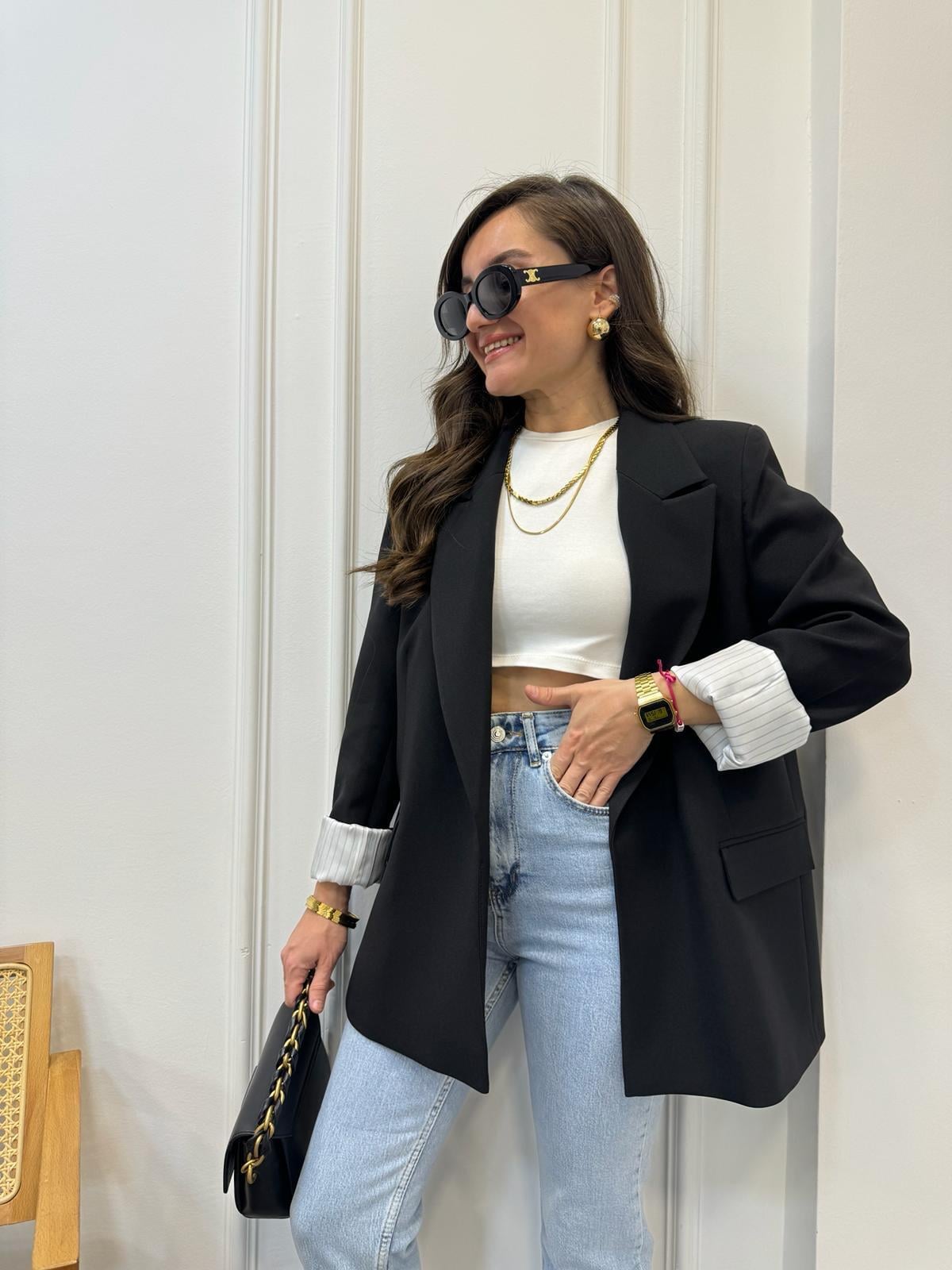 Siyah Premium Kalite Marin Astarlı Blazer Ceket 9134
