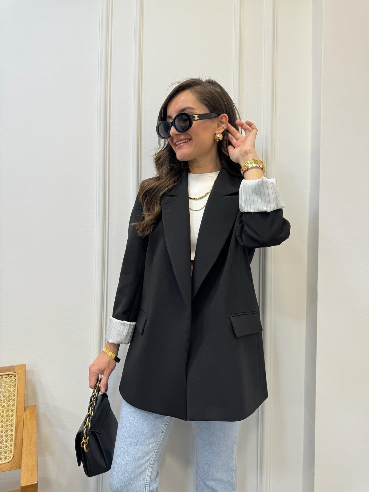 Siyah Premium Kalite Marin Astarlı Blazer Ceket 9134
