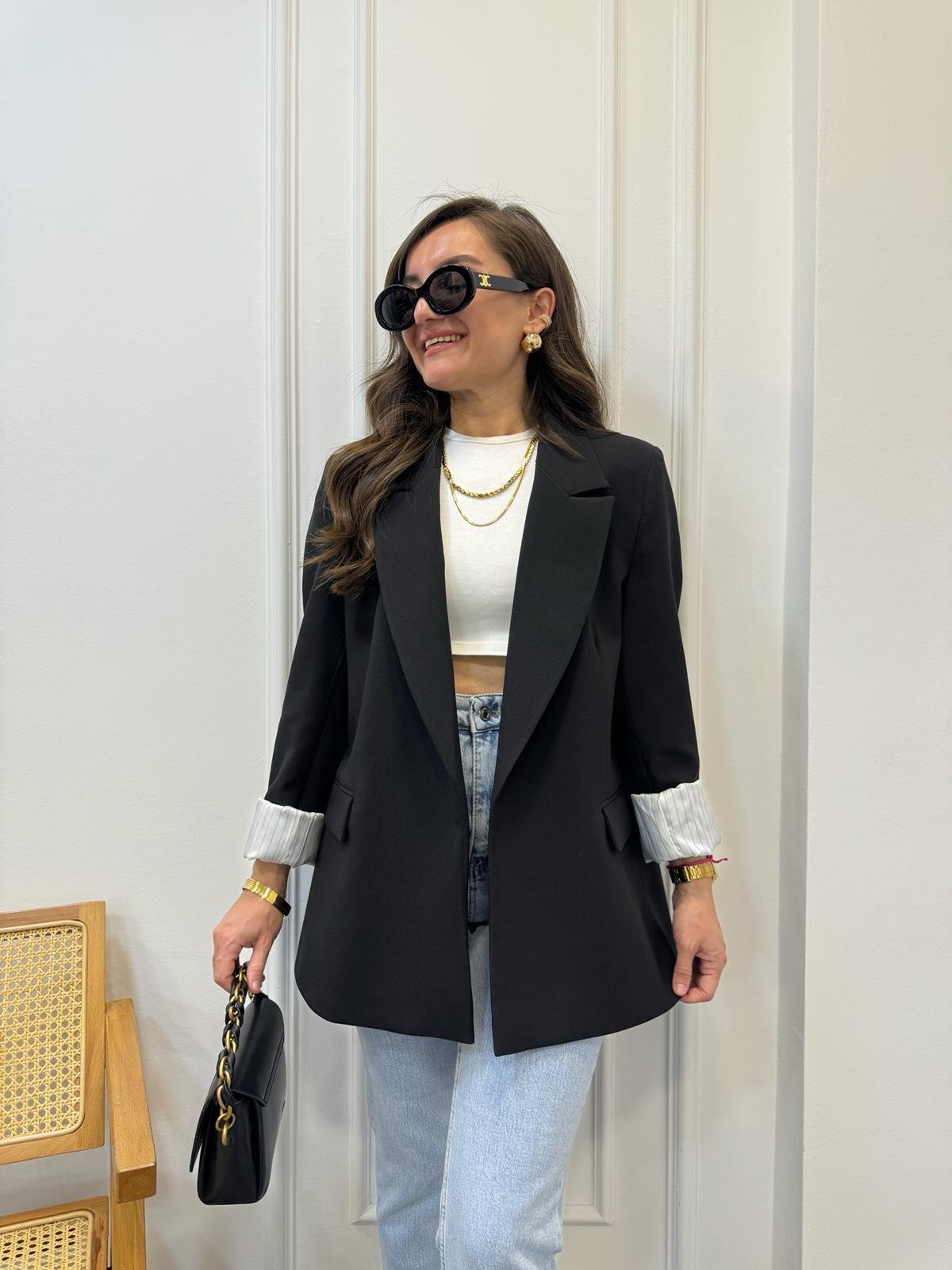 Siyah Premium Kalite Marin Astarlı Blazer Ceket 9134