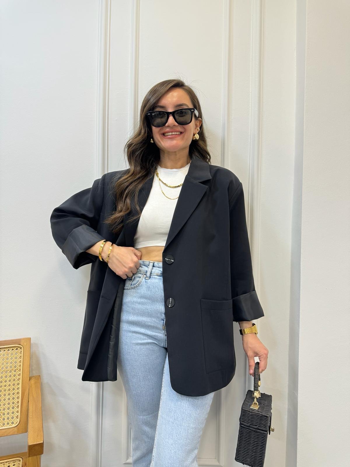 Siyah Premıum Kalite Torba Cep Blazer Ceket 9437