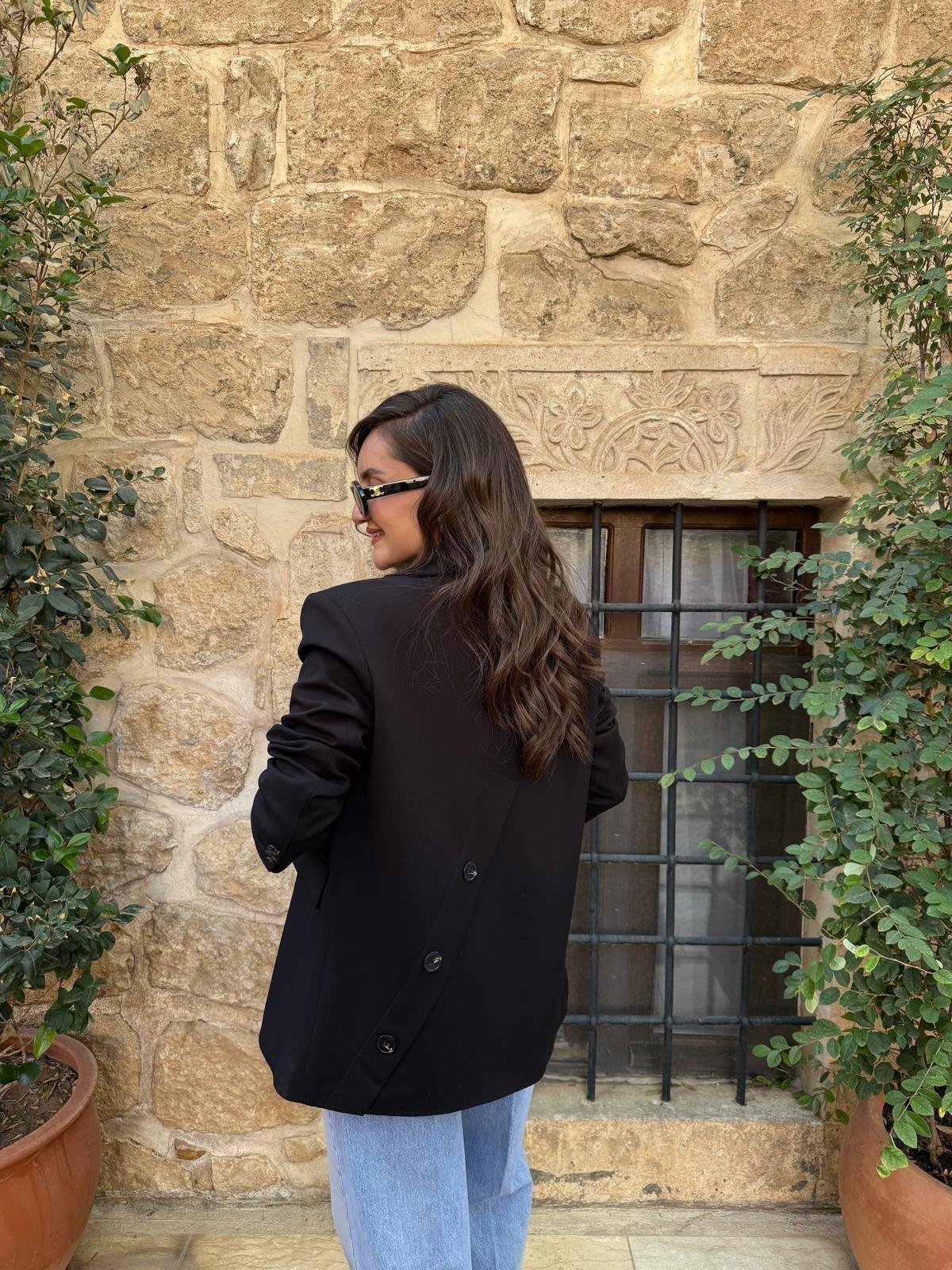 Siyah Premium Seri Arkası Düğme Detaylı Blazer Ceket 4040