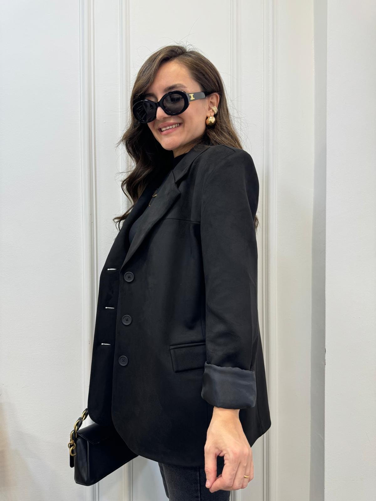 Siyah Premium Seri Çift Cepli Süet Blazer Ceket 2509