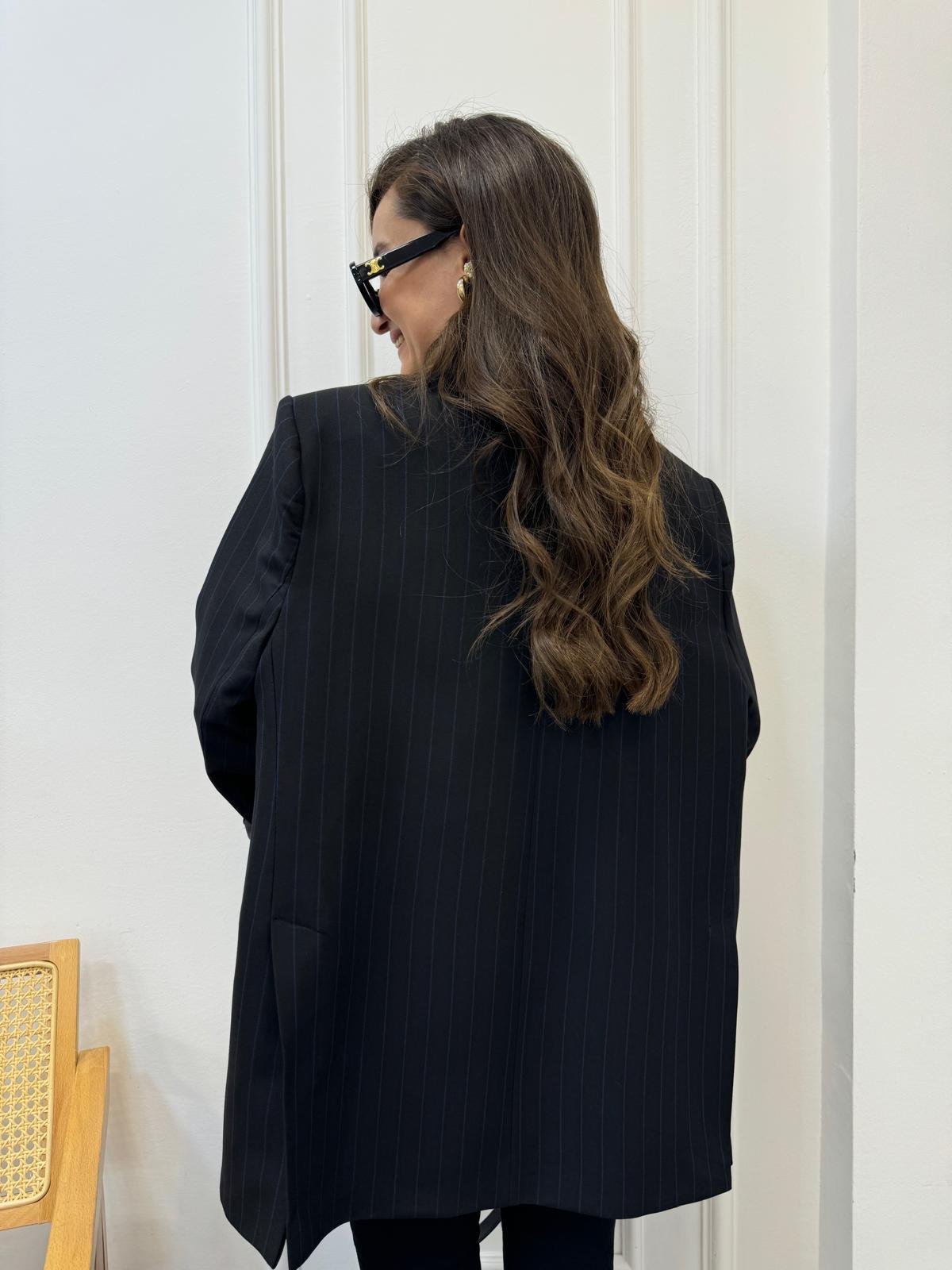 Siyah Premıum Seri Çizgili Blazer Ceket 9459