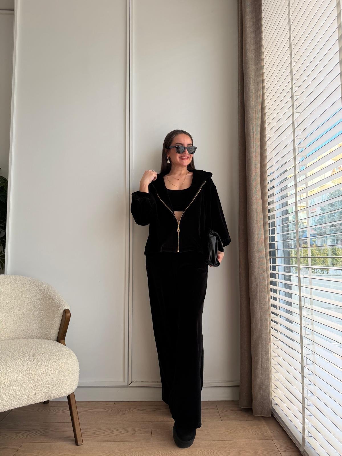 Siyah Premium Seri Kadife Üçlü Takım 0097