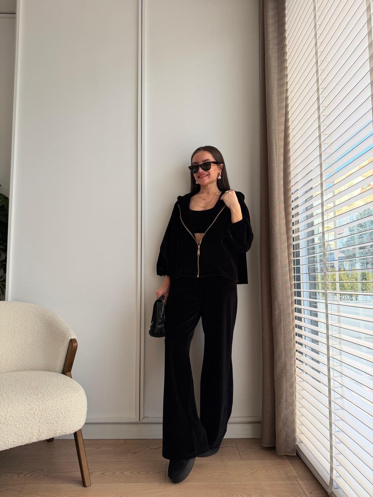 Siyah Premium Seri Kadife Üçlü Takım 0097