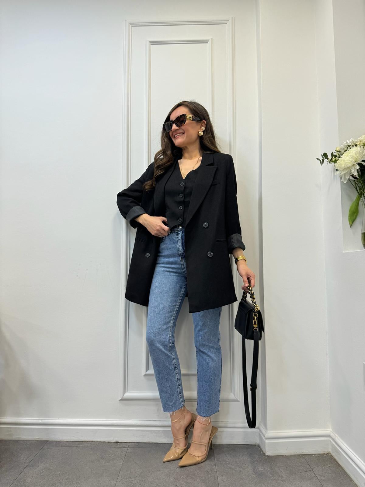 Siyah Premium Yün Efekt Astarlı Blazer Ceket 7066