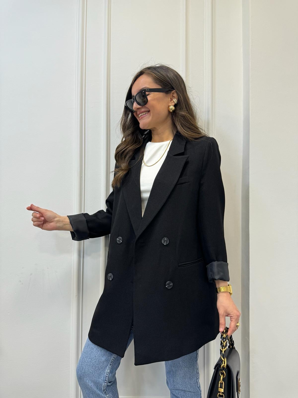 Siyah Premium Yün Efekt Astarlı Blazer Ceket 7066