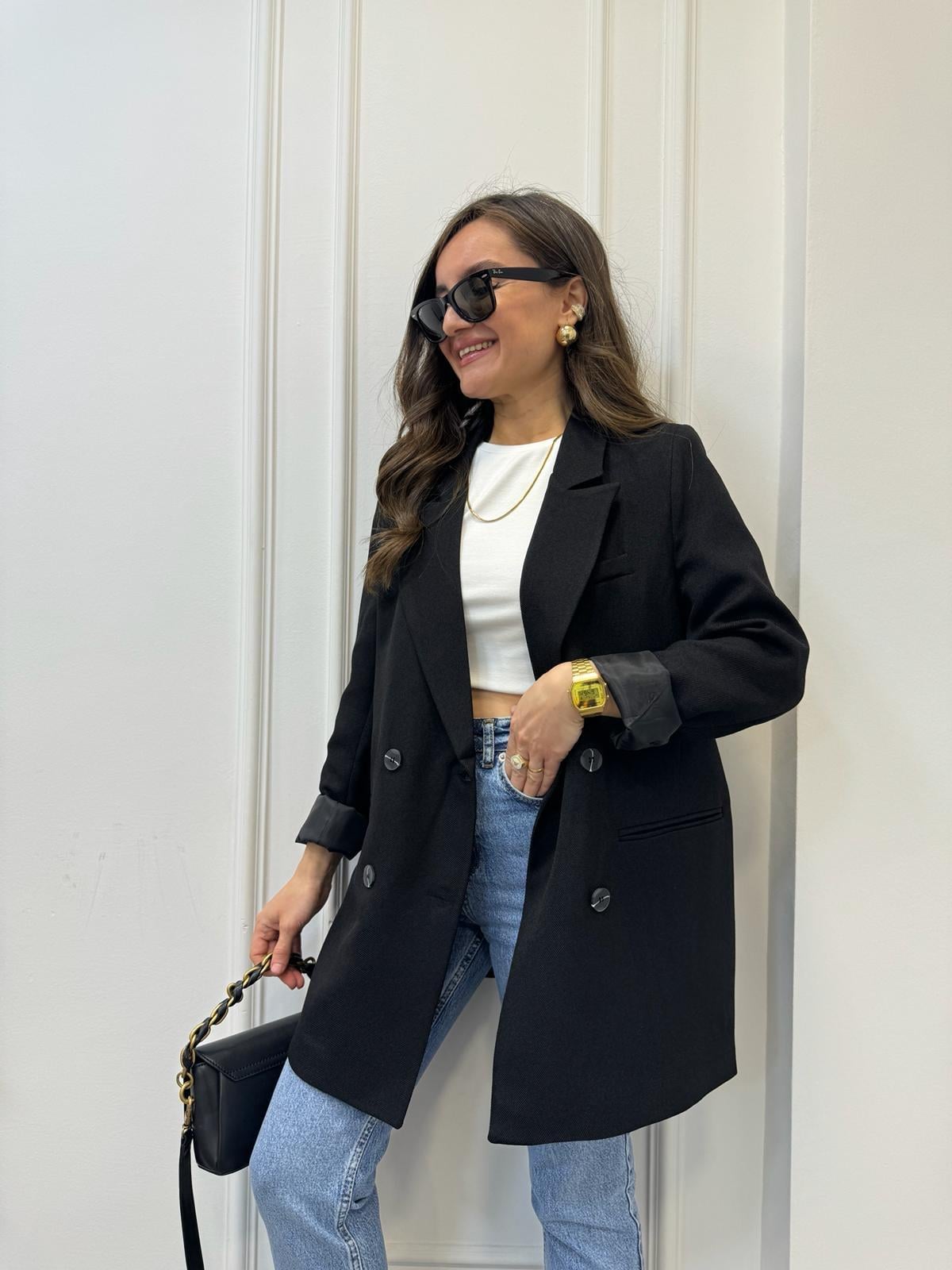 Siyah Premium Yün Efekt Astarlı Blazer Ceket 7066