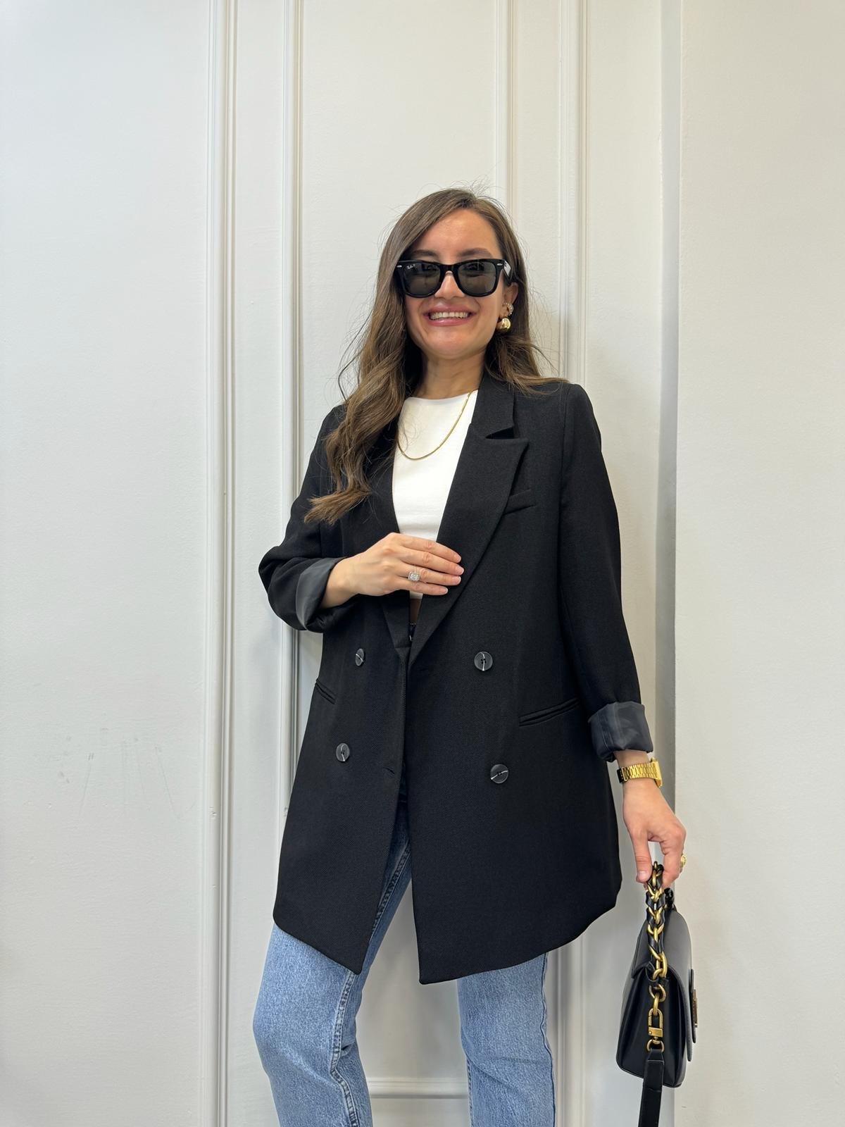 Siyah Premium Yün Efekt Astarlı Blazer Ceket 7066