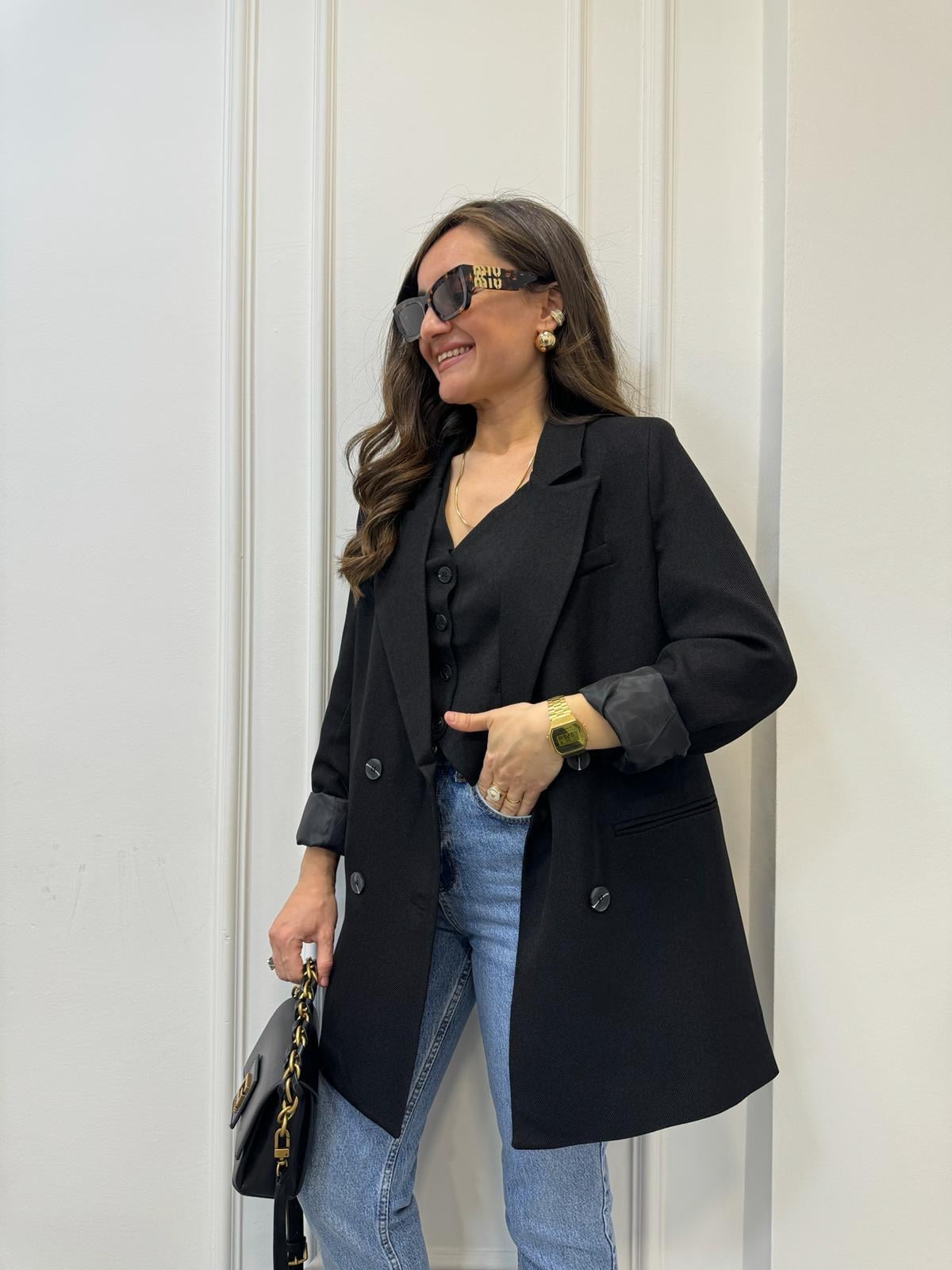 Siyah Premium Yün Efekt Astarlı Blazer Ceket 7066