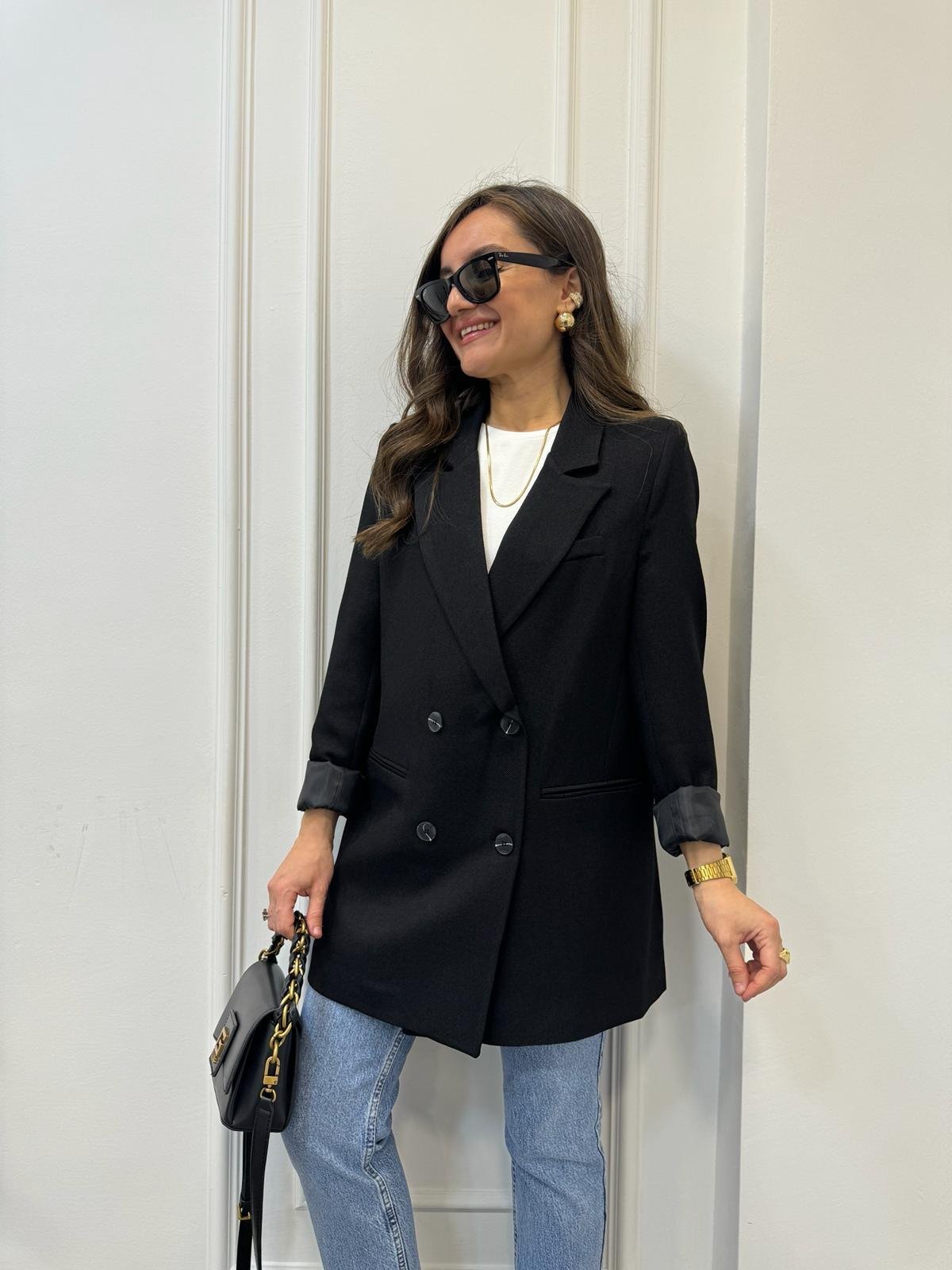 Siyah Premium Yün Efekt Astarlı Blazer Ceket 7066