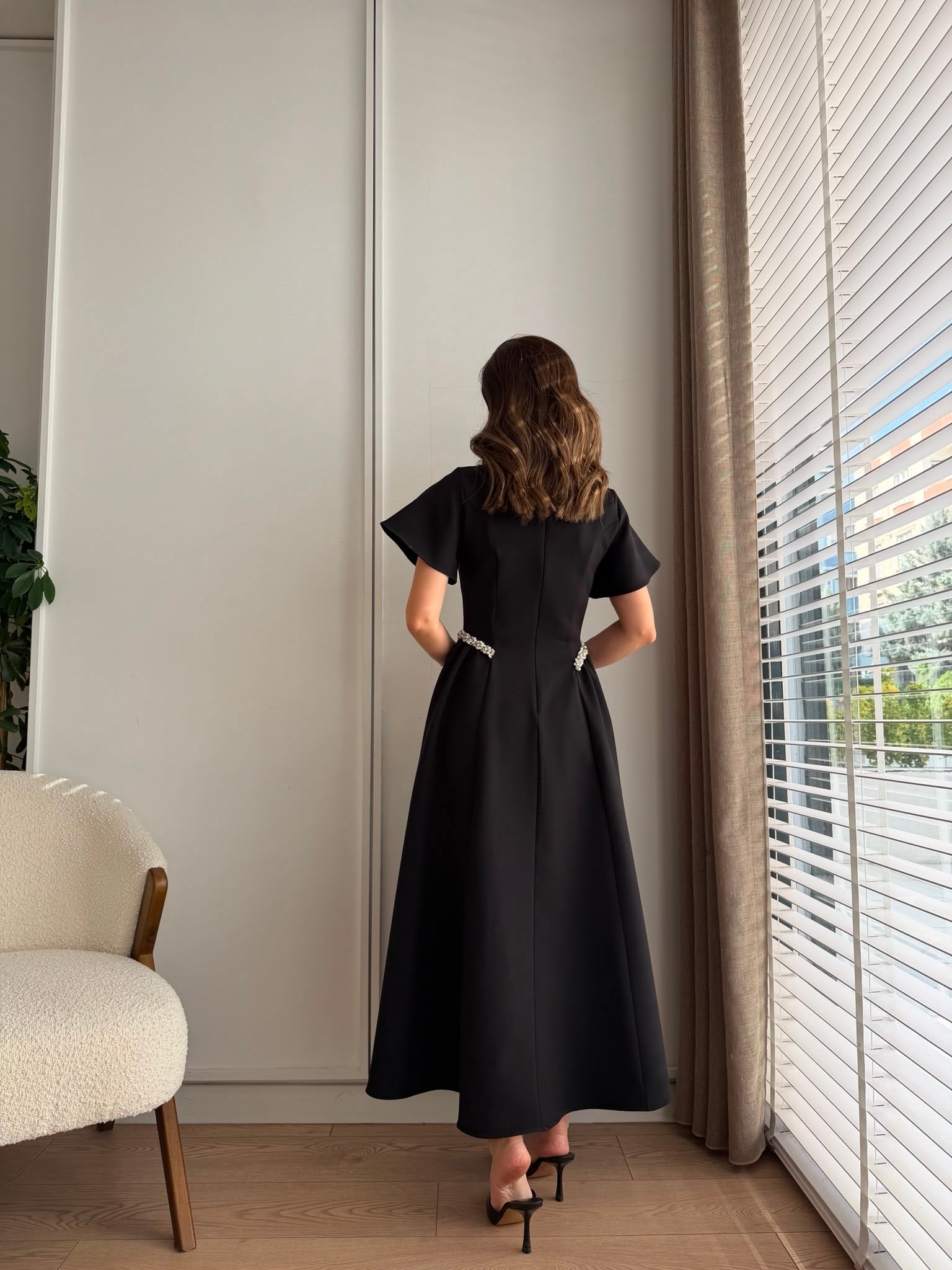 Siyah Prenses Kesim Taş İşlemeli Elbise 3220