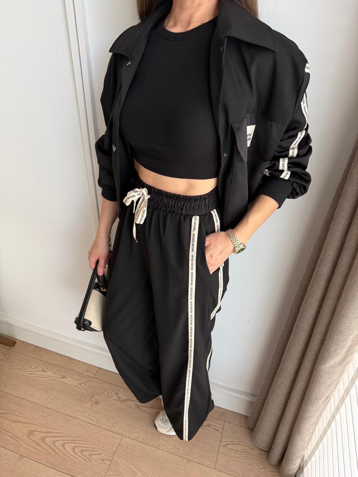 Siyah Şerit Detaylı Ceket Pantolon Takım 580677