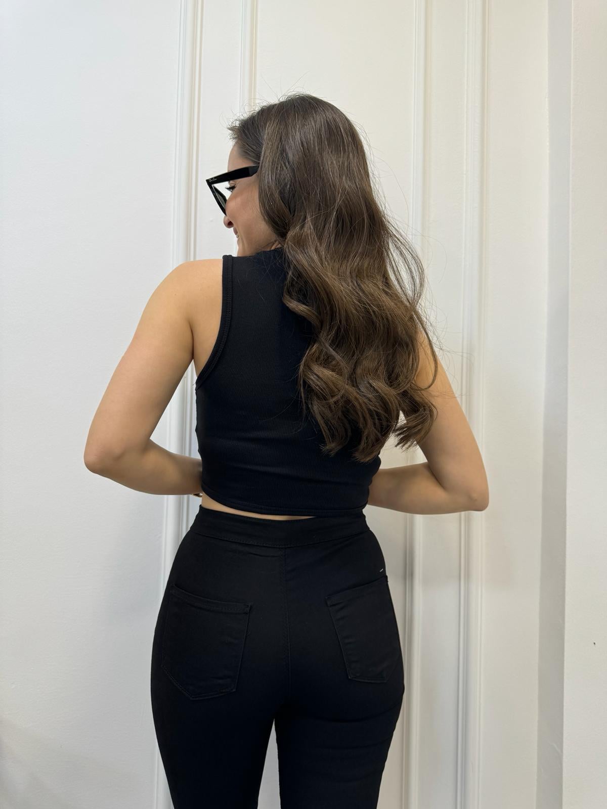 Siyah Sıfır Kol Korse Detaylı Crop 4807
