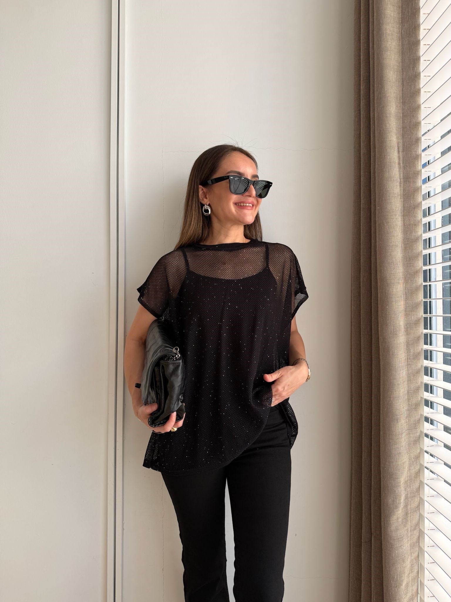 Siyah Simli Ajurlu Bluz Takım 37539