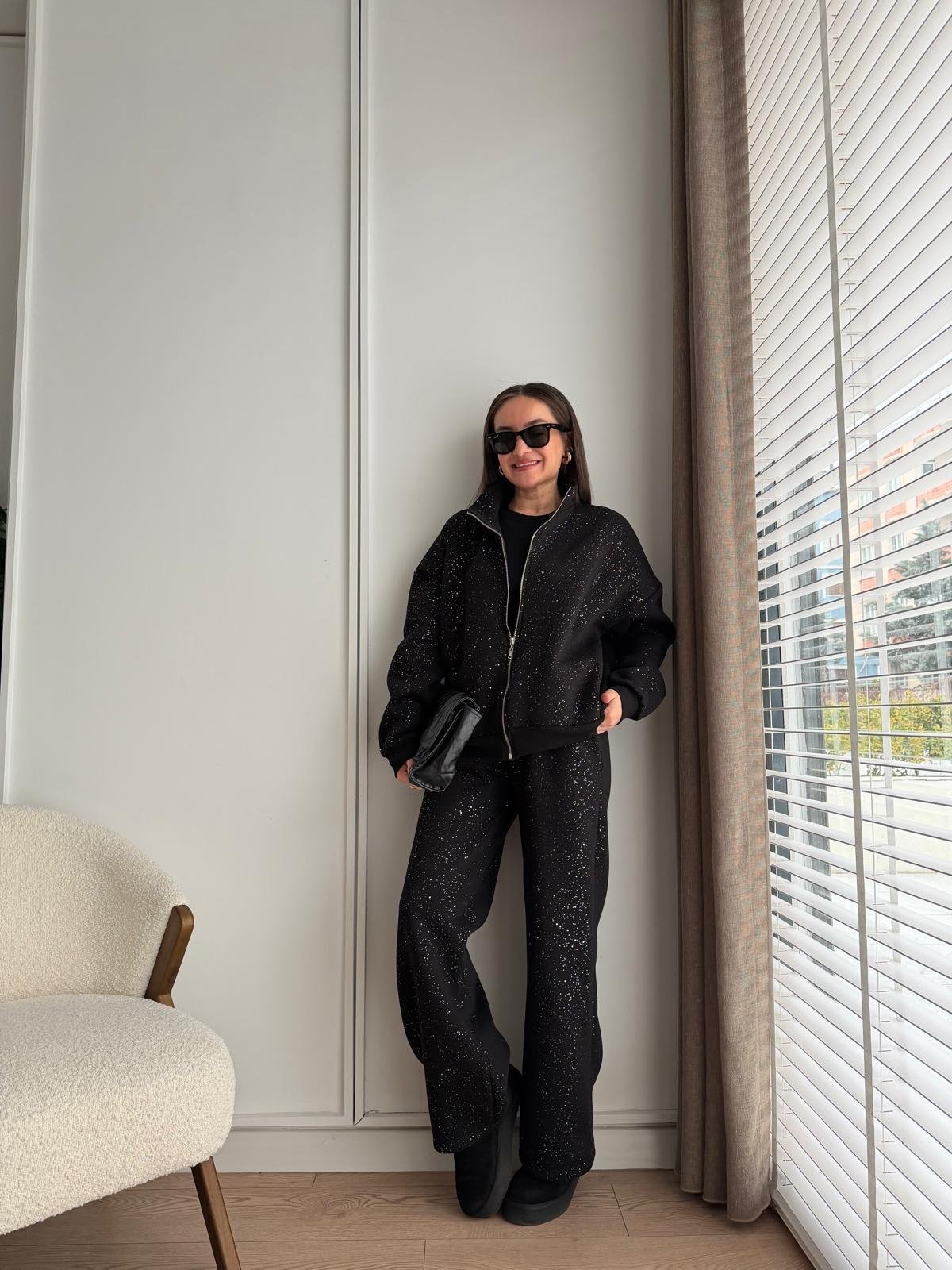 Siyah Simli Şardonlu Eşofman 4223