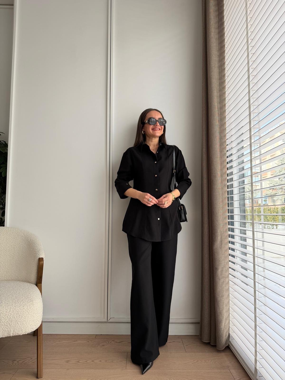Siyah Slimfit Gömlek Pantolon Takım 8872