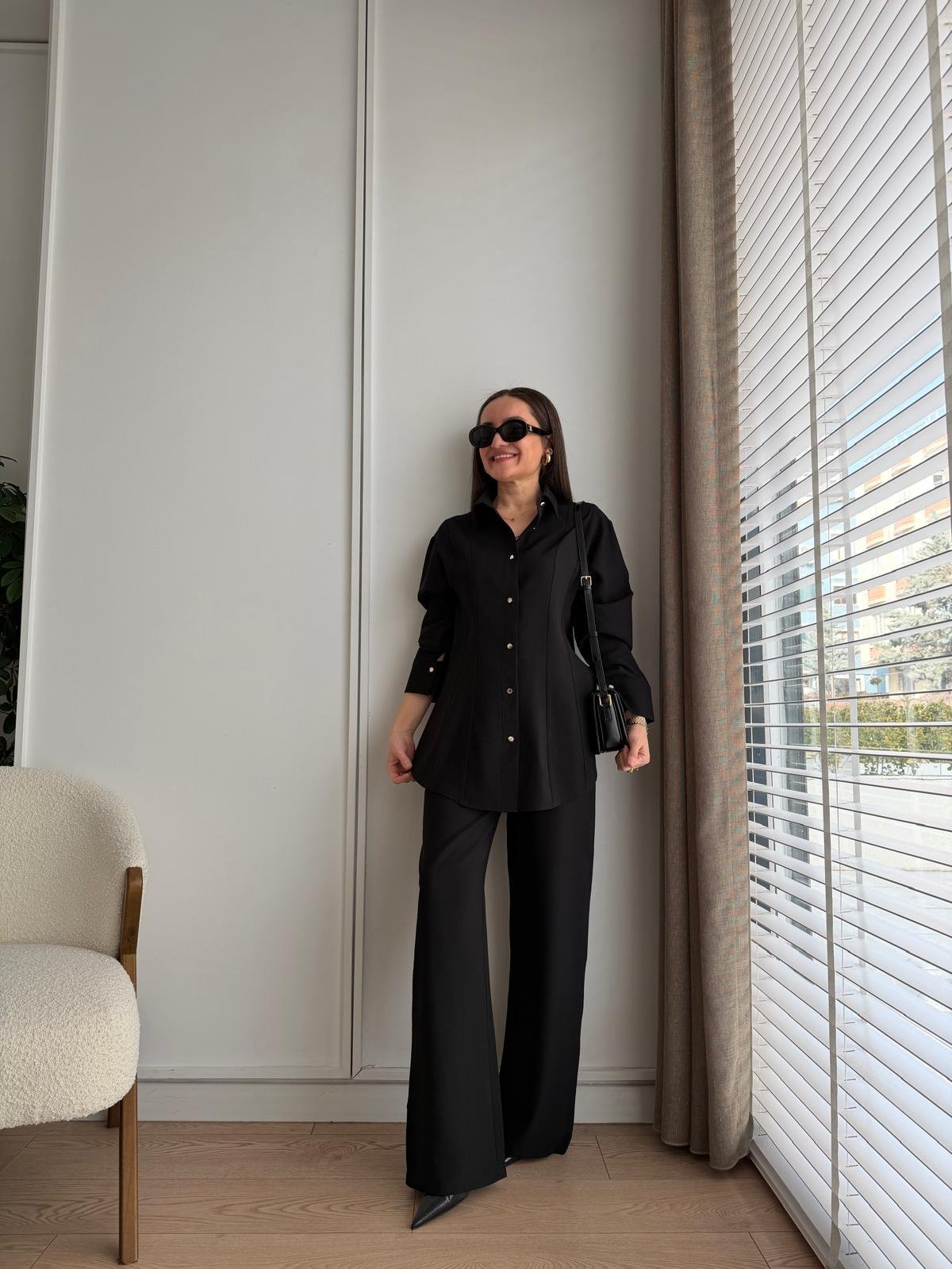 Siyah Slimfit Gömlek Pantolon Takım 8872