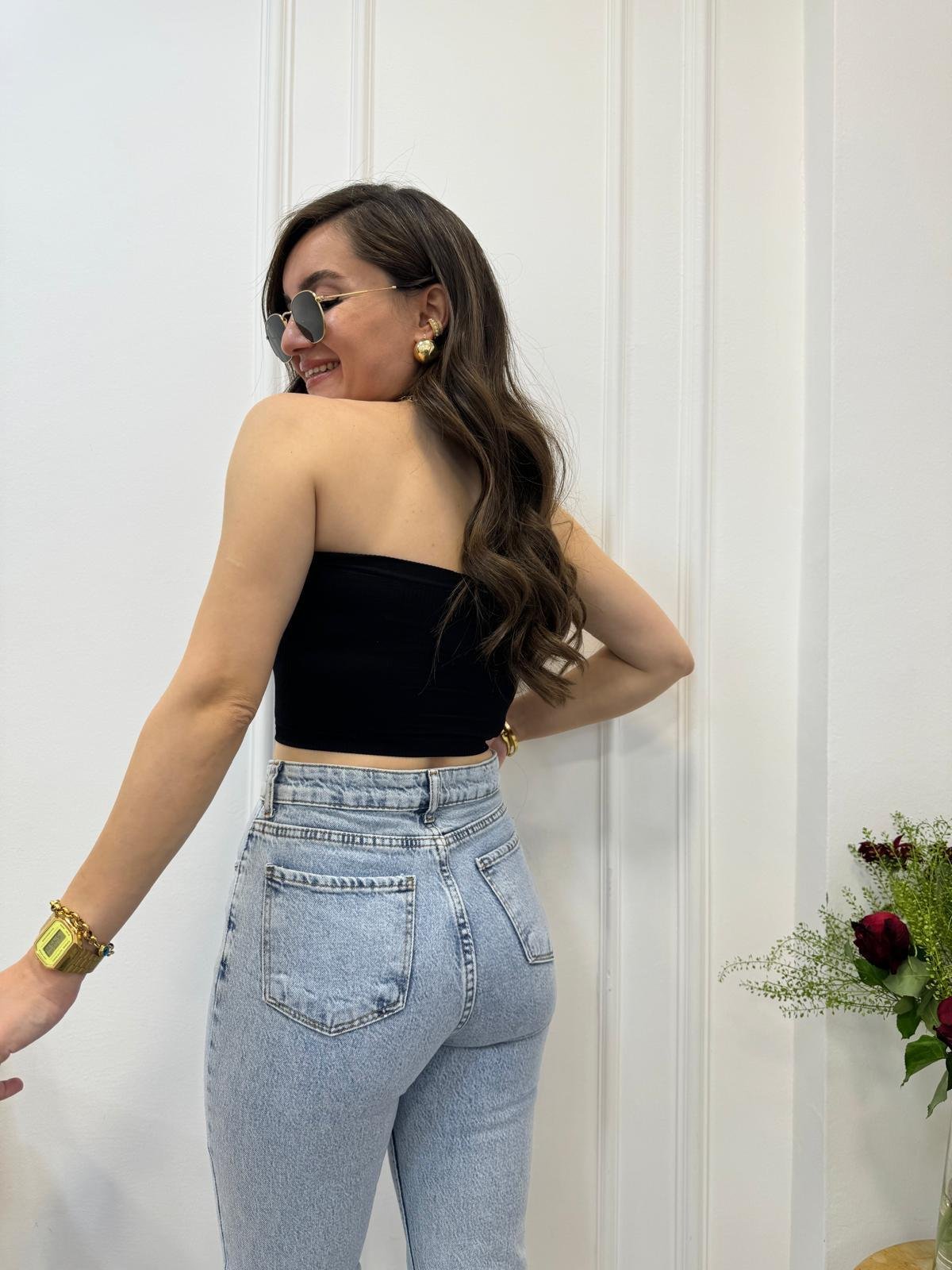 Siyah Straplez Crop 6060