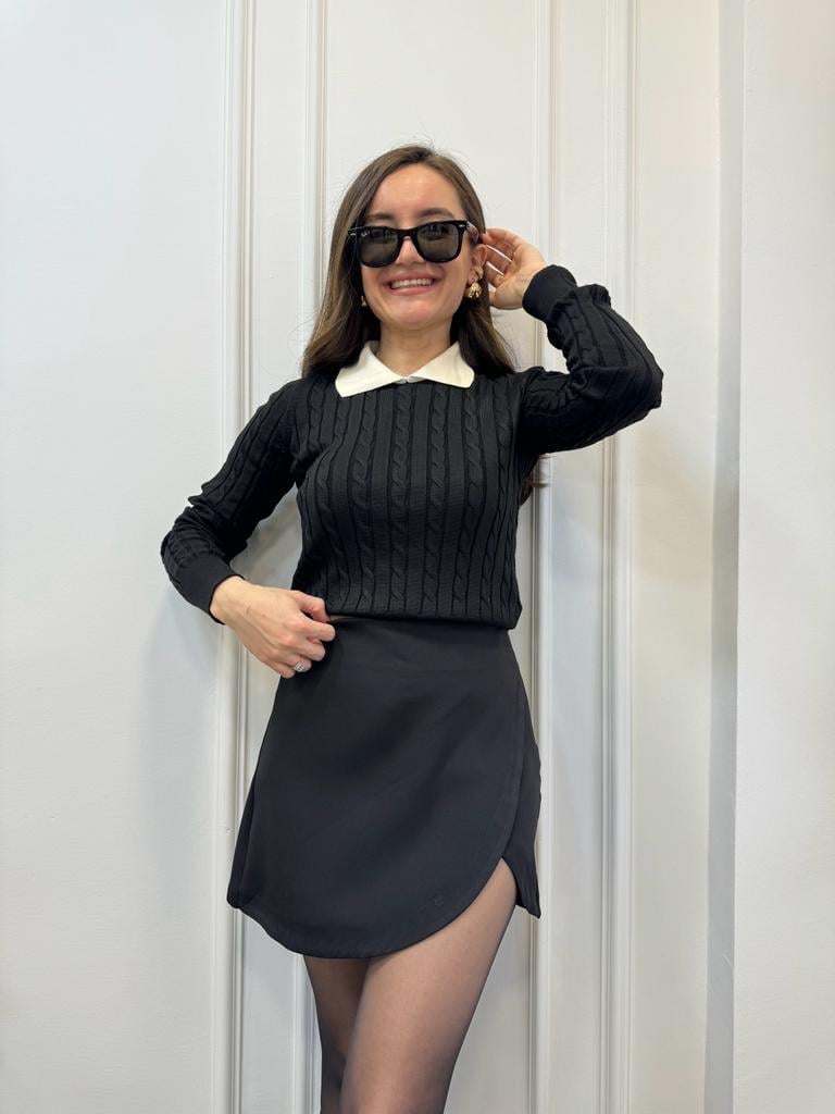 Siyah Tasarım Şort Etek 6019