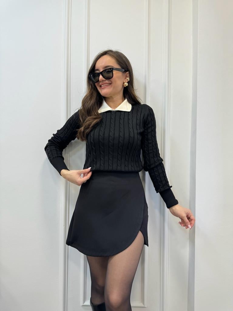 Siyah Tasarım Şort Etek 6019