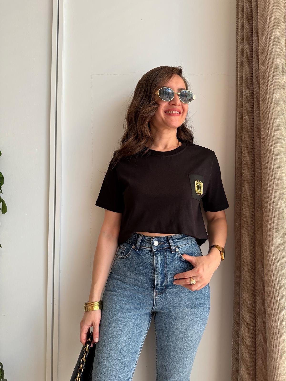 Siyah Toka Detaylı Tshirt 16858