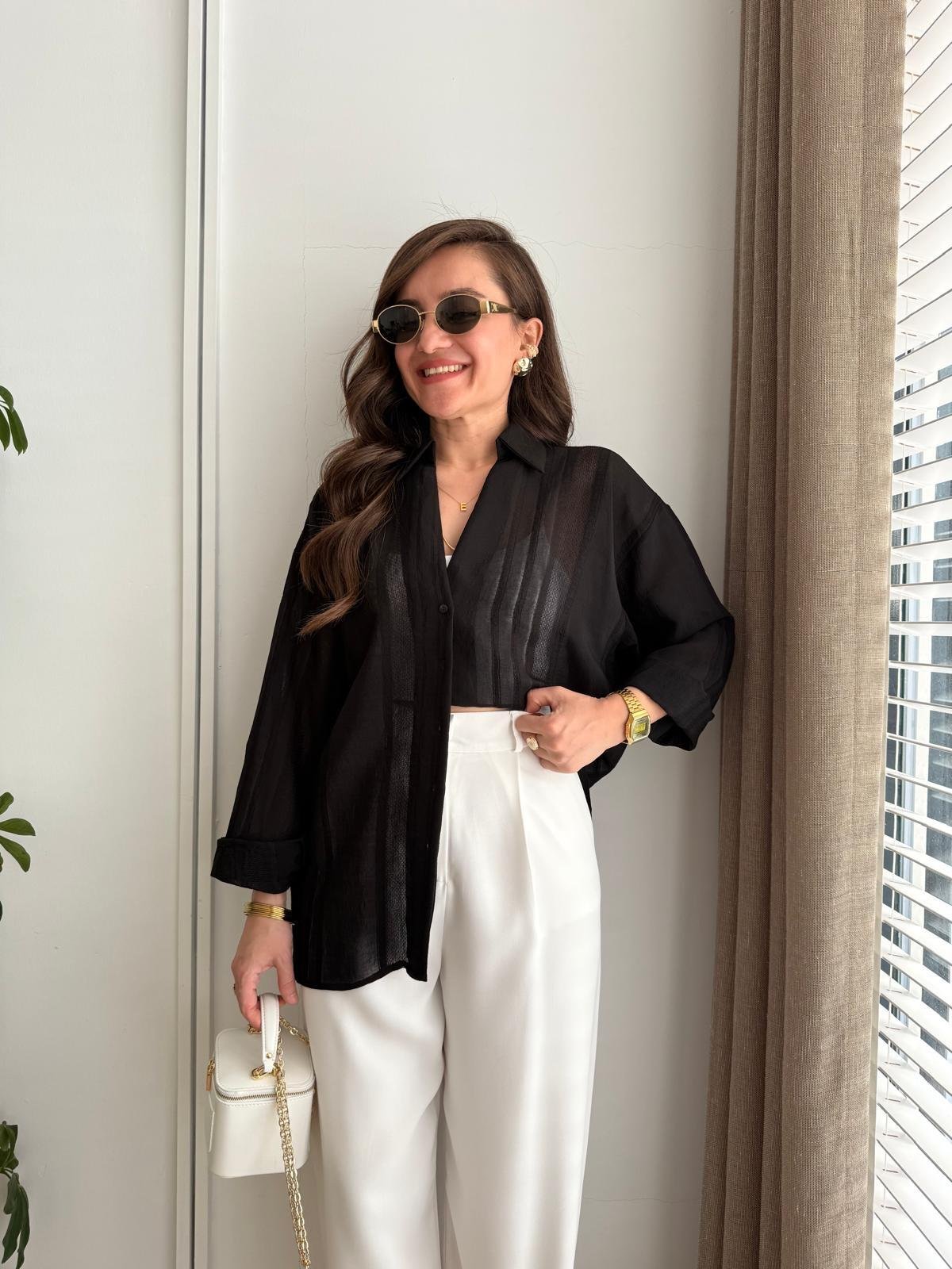 Siyah Transparan Oversize Gömlek 4914