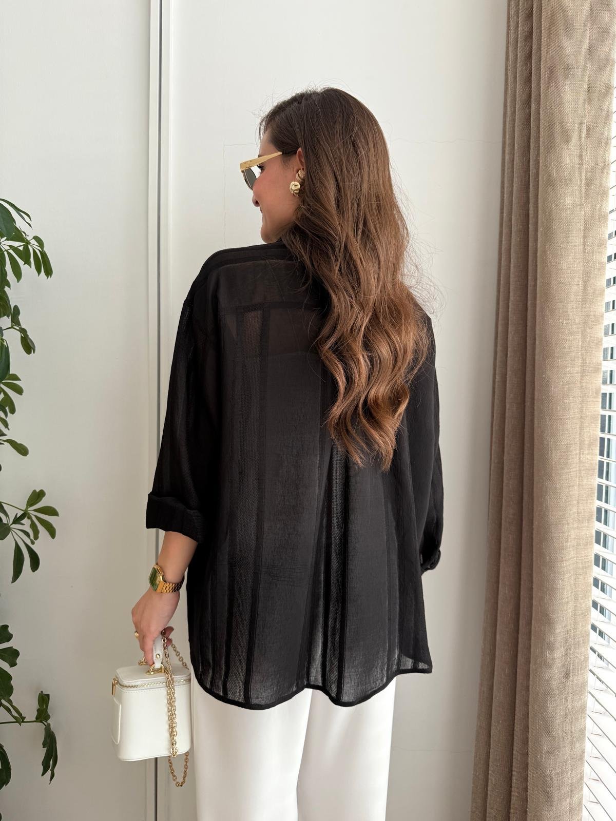 Siyah Transparan Oversize Gömlek 4914