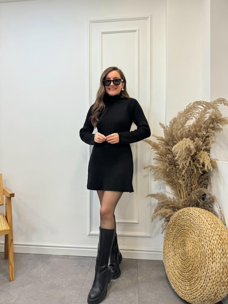 Siyah Triko Midi Boy Elbise 2225