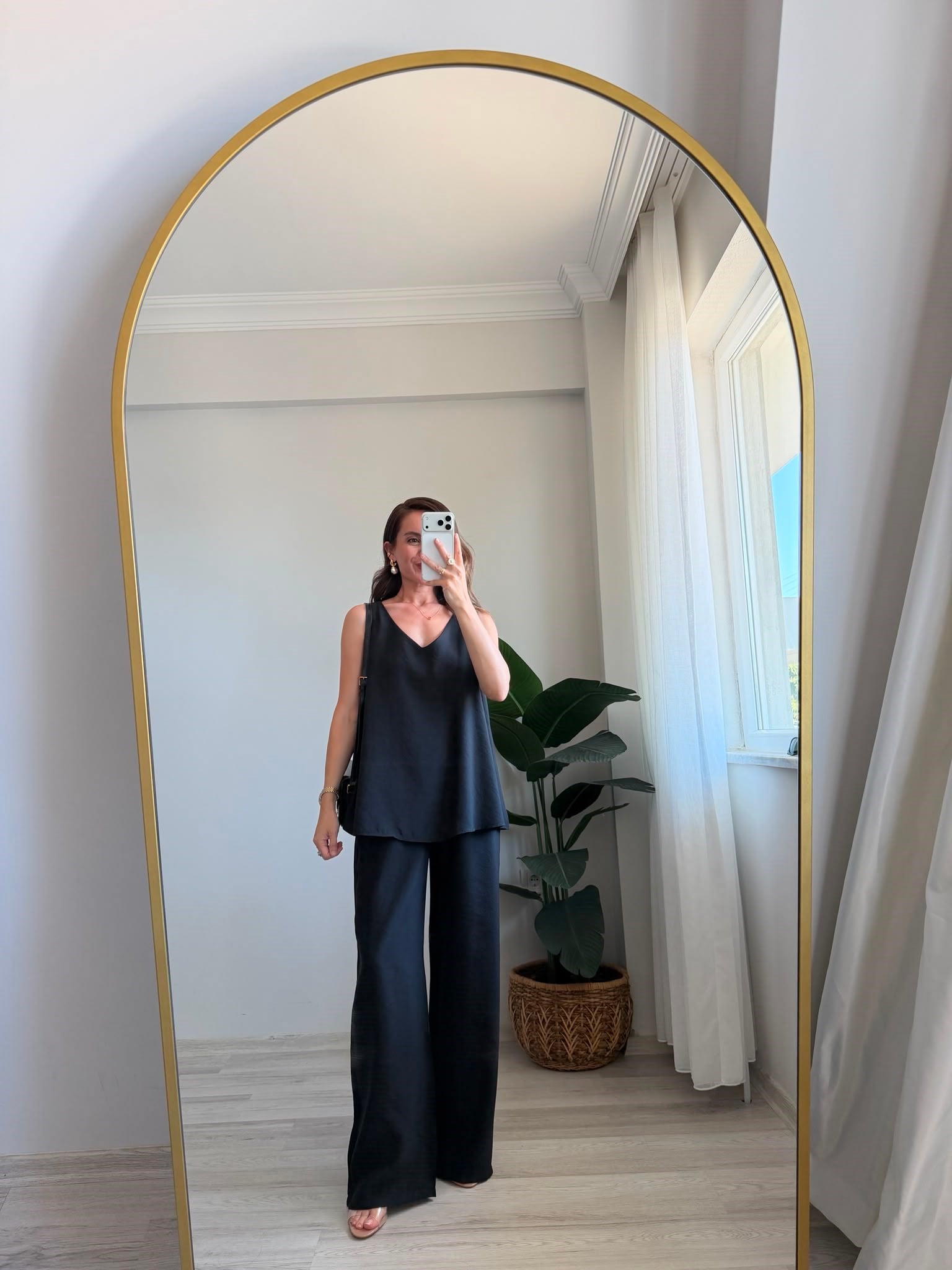 Siyah V Yaka Tensel Palazzo Takım 3142