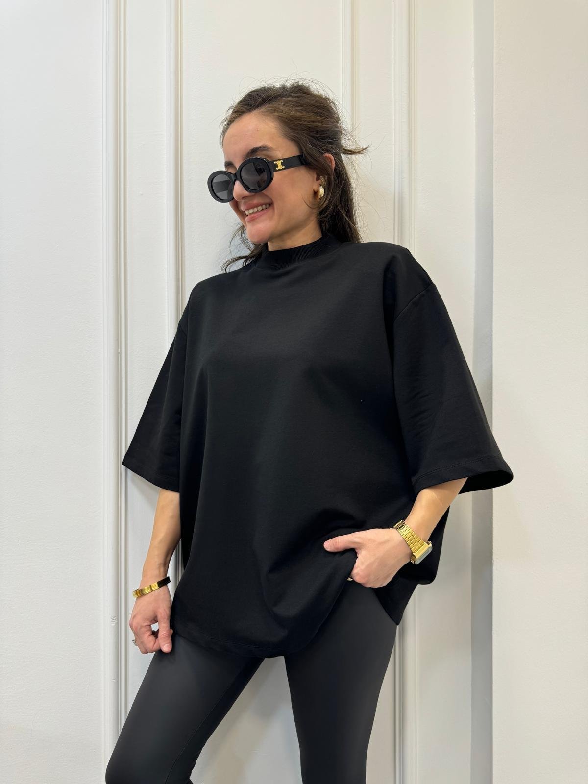 Siyah Vatkalı Basic Tshırt 35295