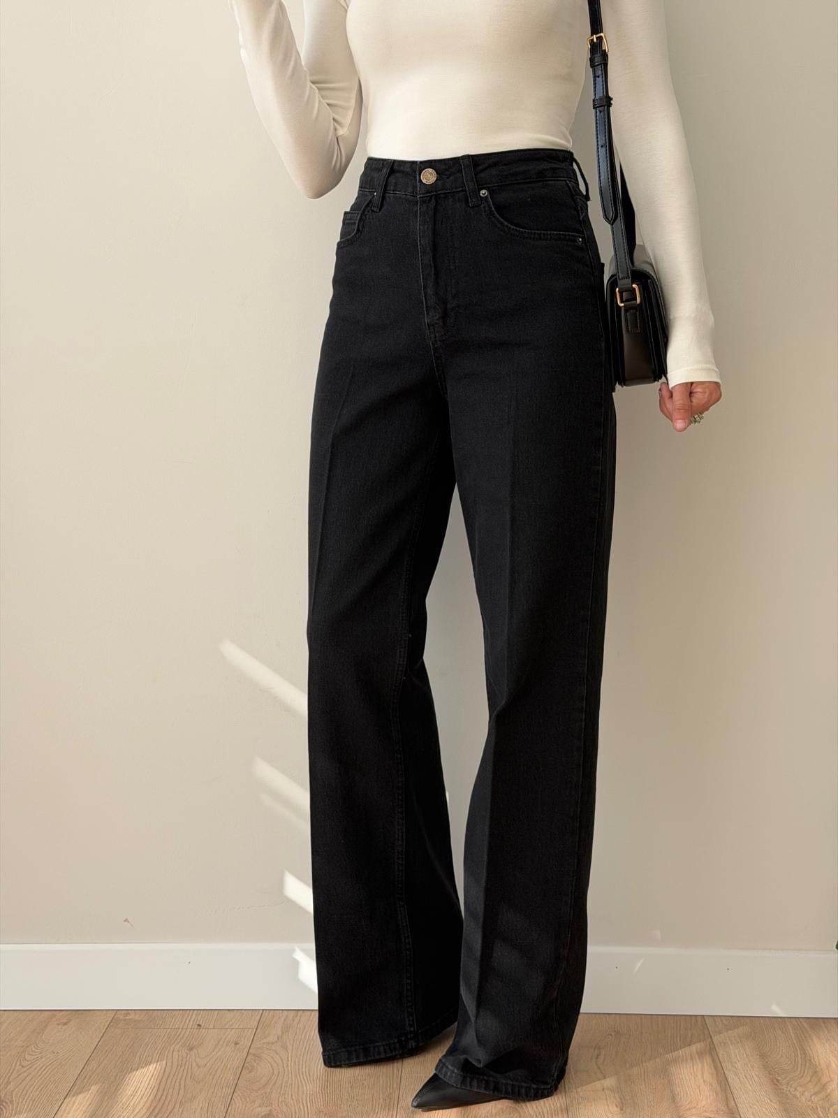 Siyah Wide Leg Jean D861